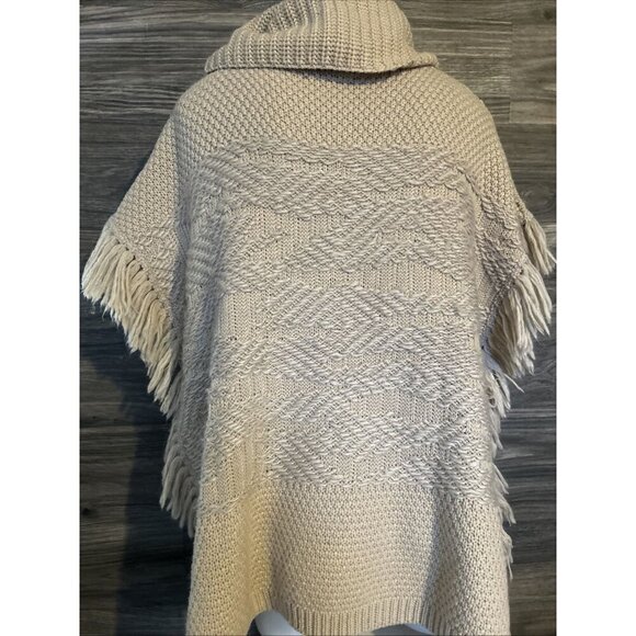 Lucky Brand Cowl Neck Knit Poncho Beige Boho XS - Picture 3 of 4